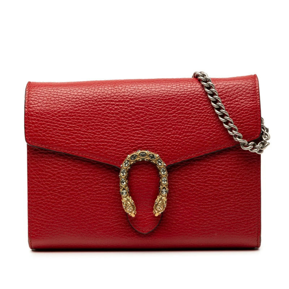 Gucci Dionysus Chain Wallet Shoulder Bag Red Leather Rhinestone